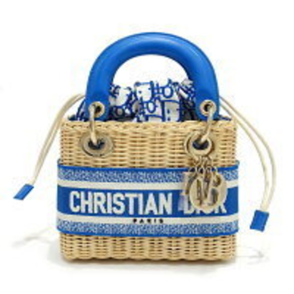 Dior Dioriviera Lady Wicker Bag Leather Blue Tone Shoulder Strap Booklet